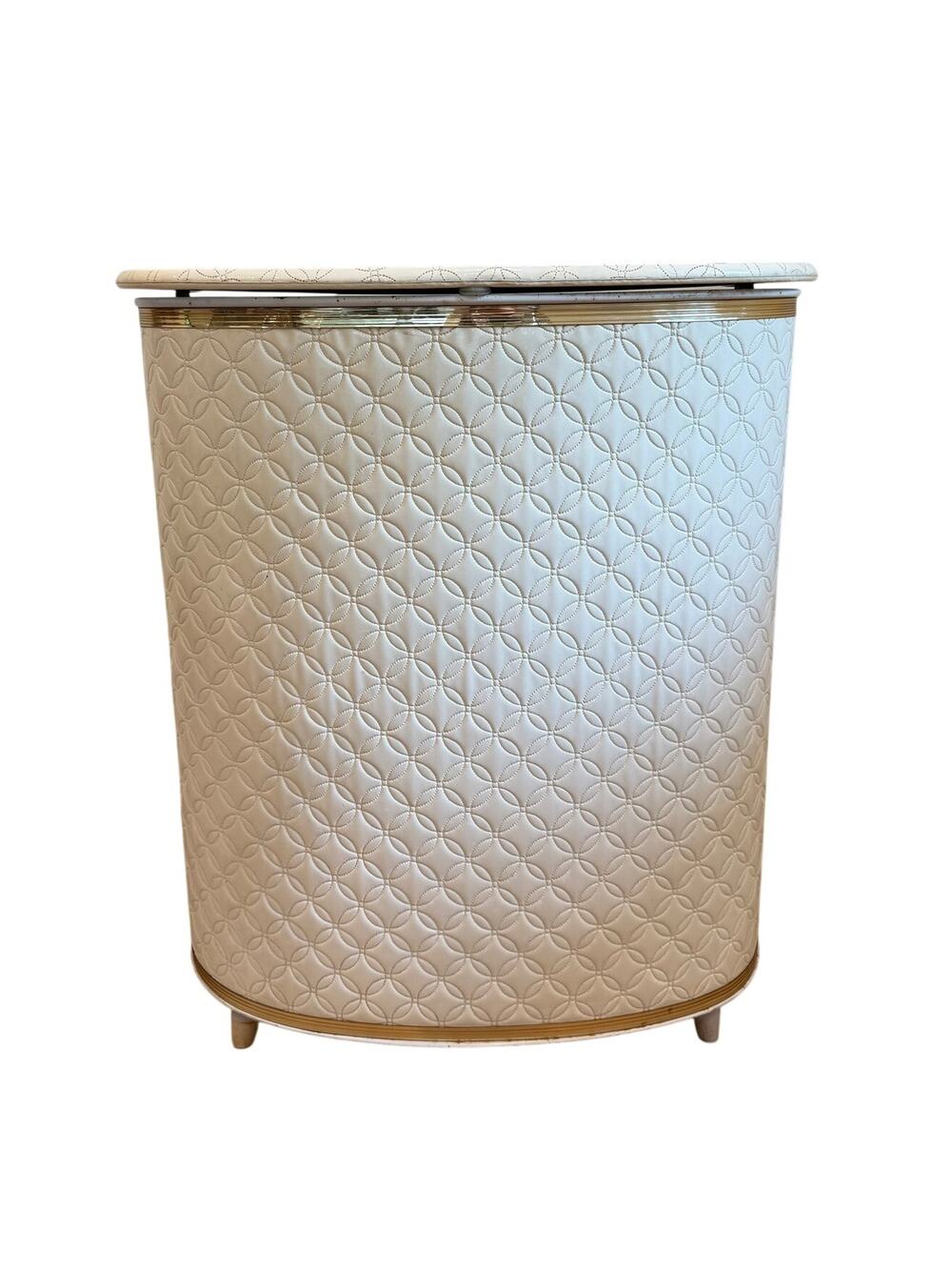Vintage 1960s Detecto Laundry Hamper Cream Quilted Vinyl Art Deco MCM